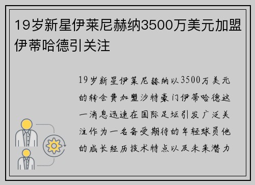 19岁新星伊莱尼赫纳3500万美元加盟伊蒂哈德引关注